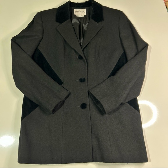 Urban Wool Jacket Women’s 12 Black Merino Wool & Velvet Business Career Holiday - Picture 6 of 11